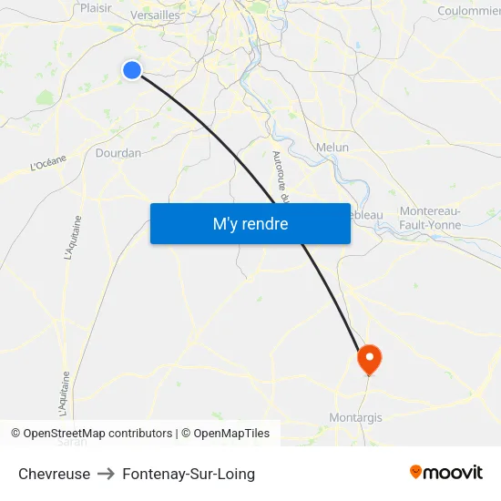 Chevreuse to Fontenay-Sur-Loing map