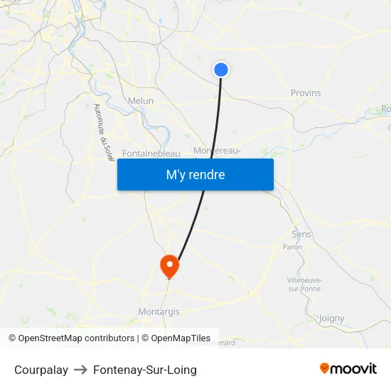 Courpalay to Fontenay-Sur-Loing map