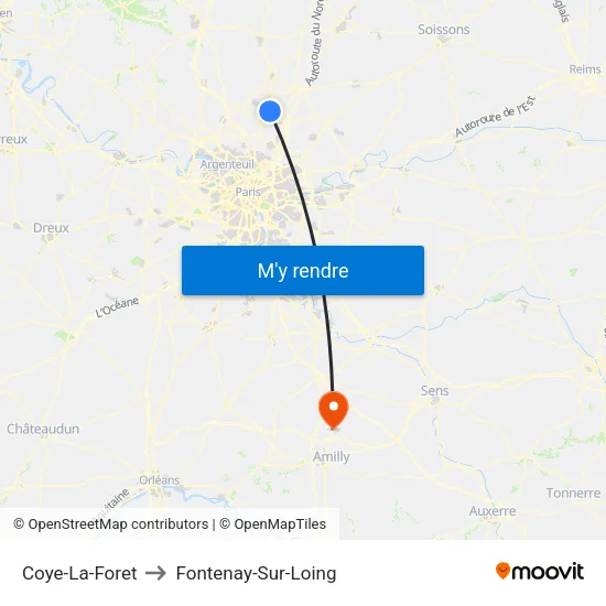 Coye-La-Foret to Fontenay-Sur-Loing map