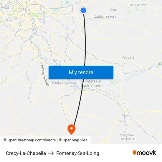 Crecy-La-Chapelle to Fontenay-Sur-Loing map
