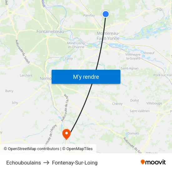 Echouboulains to Fontenay-Sur-Loing map