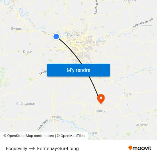 Ecquevilly to Fontenay-Sur-Loing map