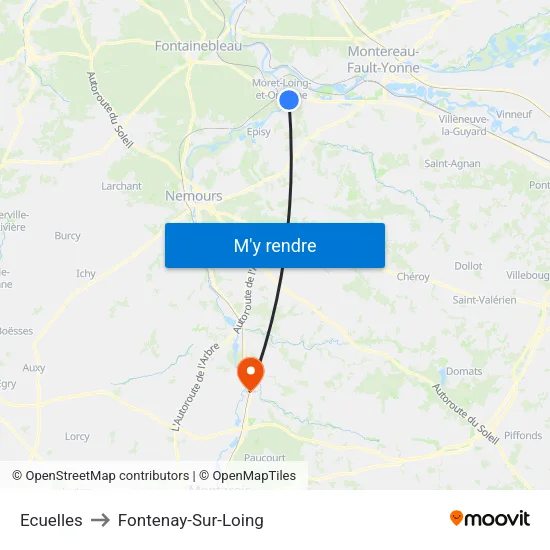 Ecuelles to Fontenay-Sur-Loing map