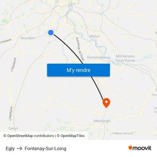 Egly to Fontenay-Sur-Loing map