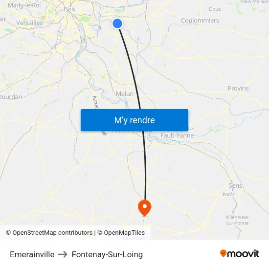 Emerainville to Fontenay-Sur-Loing map