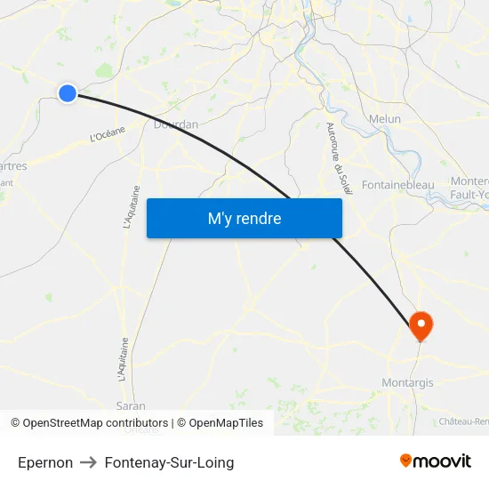 Epernon to Fontenay-Sur-Loing map