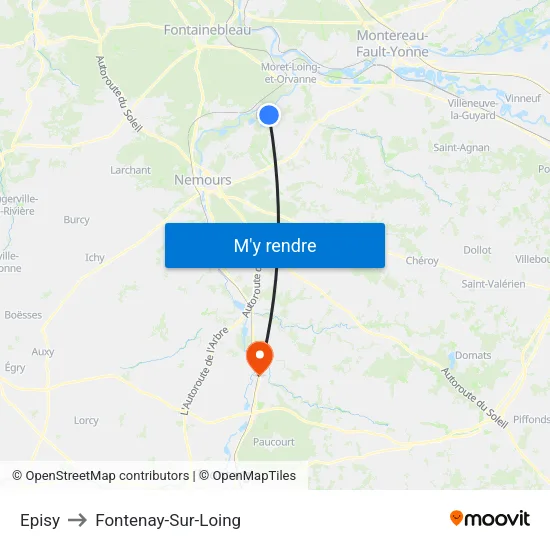 Episy to Fontenay-Sur-Loing map