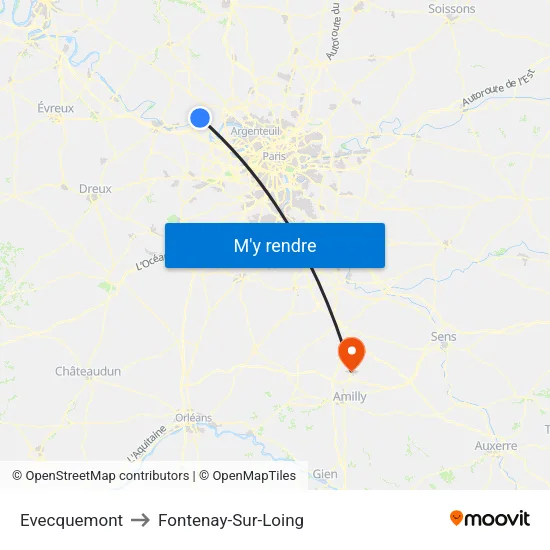 Evecquemont to Fontenay-Sur-Loing map