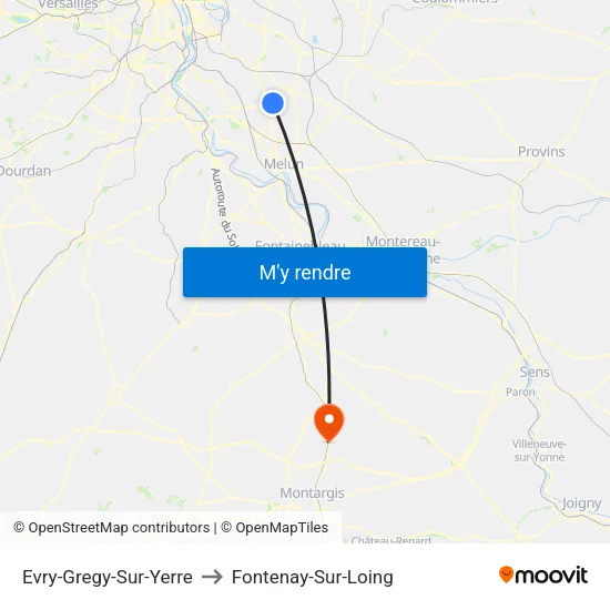 Evry-Gregy-Sur-Yerre to Fontenay-Sur-Loing map