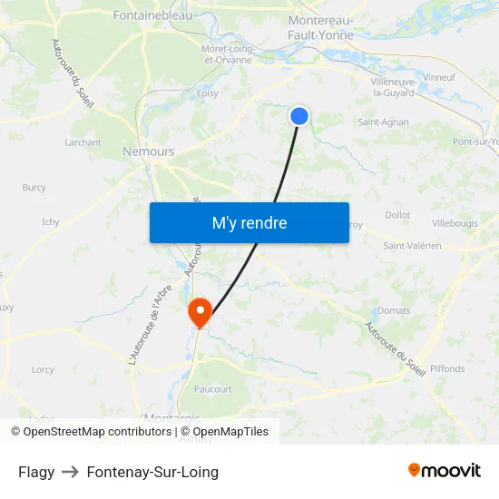 Flagy to Fontenay-Sur-Loing map