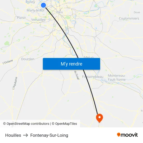 Houilles to Fontenay-Sur-Loing map