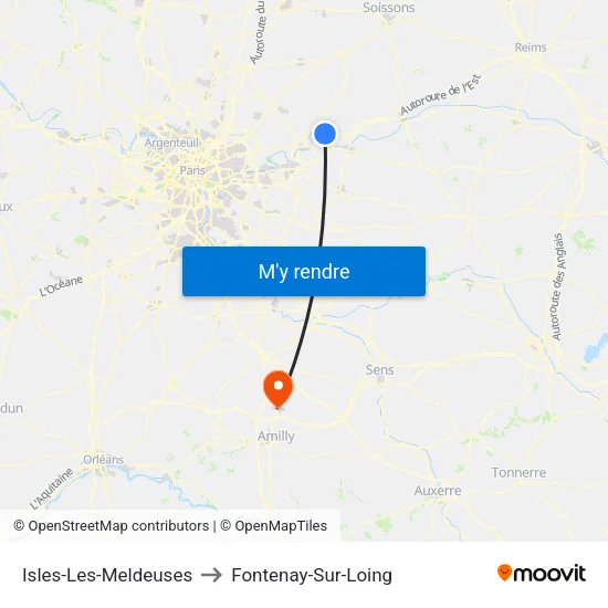 Isles-Les-Meldeuses to Fontenay-Sur-Loing map
