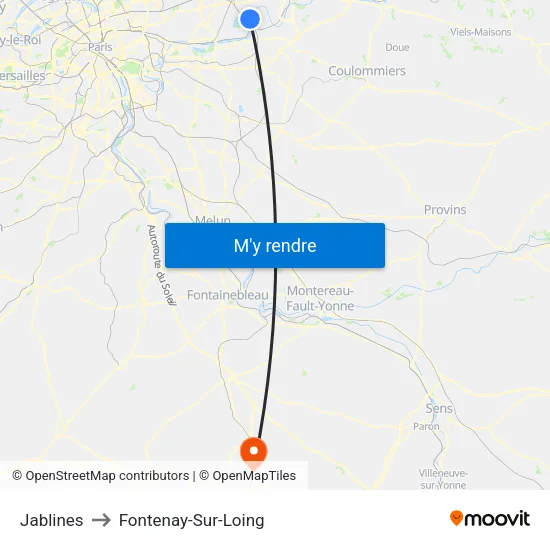 Jablines to Fontenay-Sur-Loing map