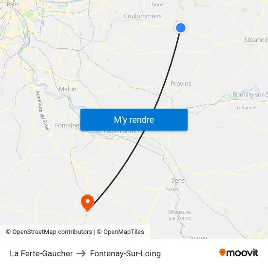 La Ferte-Gaucher to Fontenay-Sur-Loing map
