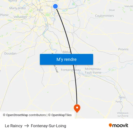 Le Raincy to Fontenay-Sur-Loing map