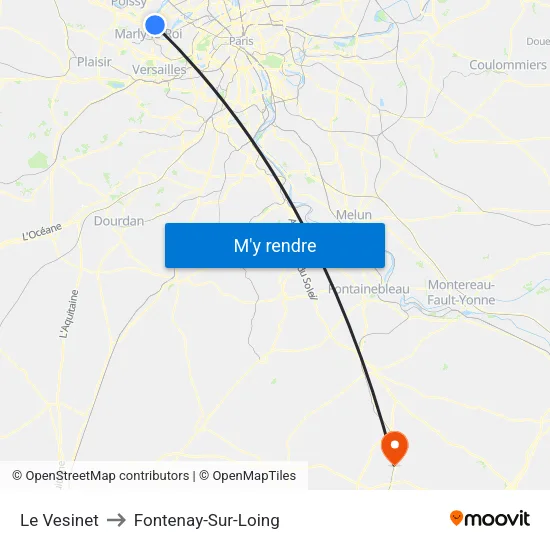 Le Vesinet to Fontenay-Sur-Loing map
