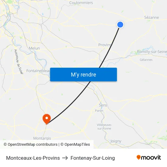 Montceaux-Les-Provins to Fontenay-Sur-Loing map