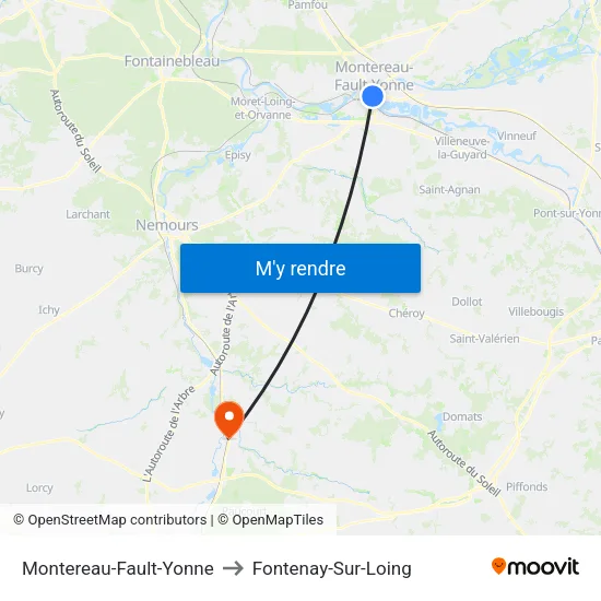 Montereau-Fault-Yonne to Fontenay-Sur-Loing map