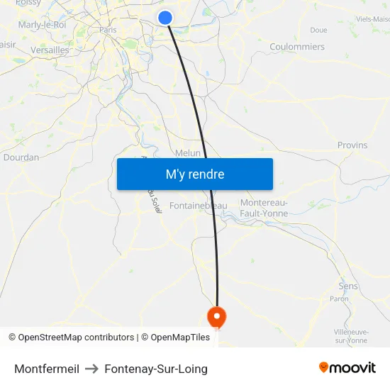 Montfermeil to Fontenay-Sur-Loing map