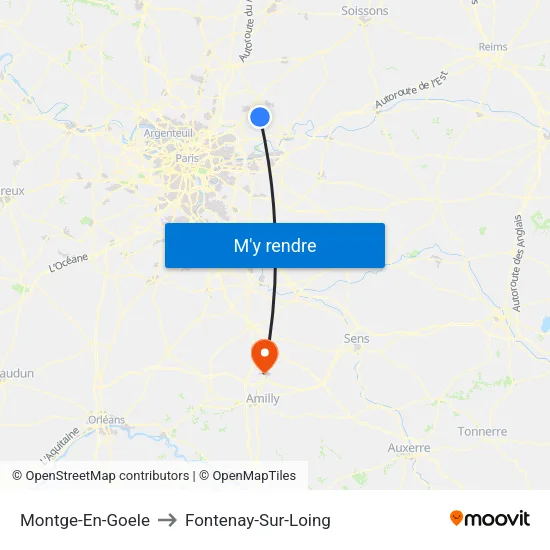 Montge-En-Goele to Fontenay-Sur-Loing map