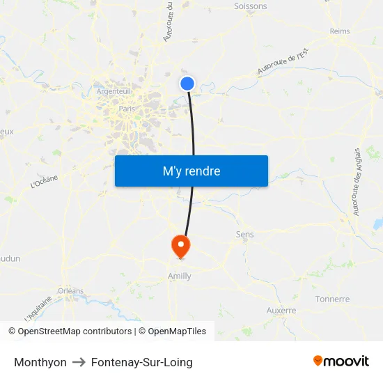 Monthyon to Fontenay-Sur-Loing map