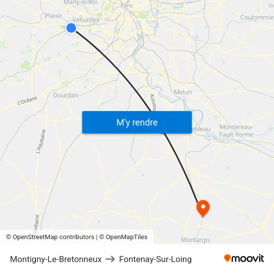 Montigny-Le-Bretonneux to Fontenay-Sur-Loing map