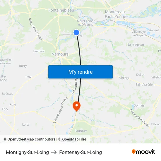 Montigny-Sur-Loing to Fontenay-Sur-Loing map