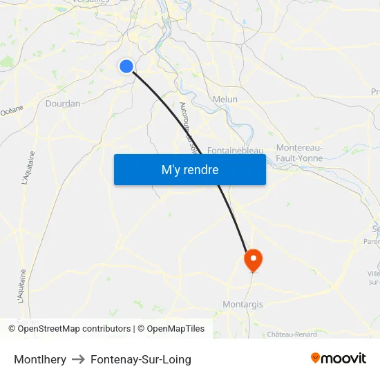 Montlhery to Fontenay-Sur-Loing map