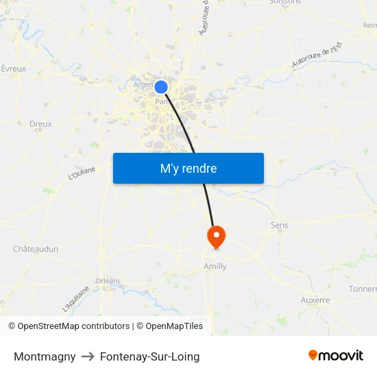Montmagny to Fontenay-Sur-Loing map
