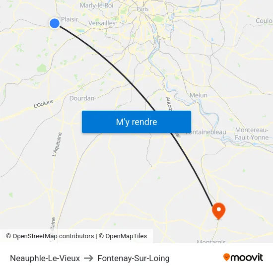 Neauphle-Le-Vieux to Fontenay-Sur-Loing map
