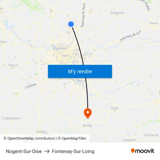 Nogent-Sur-Oise to Fontenay-Sur-Loing map