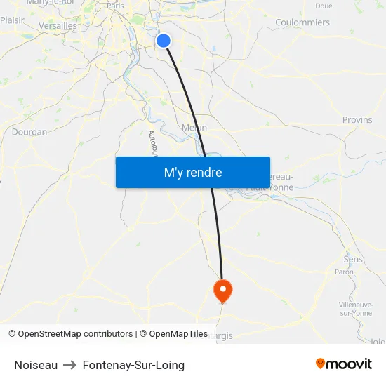 Noiseau to Fontenay-Sur-Loing map