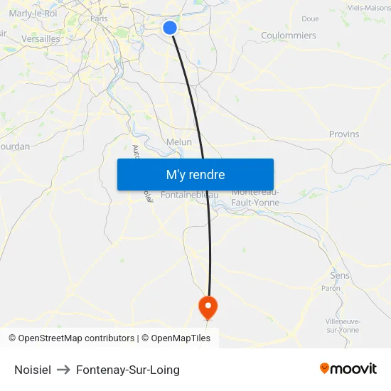 Noisiel to Fontenay-Sur-Loing map