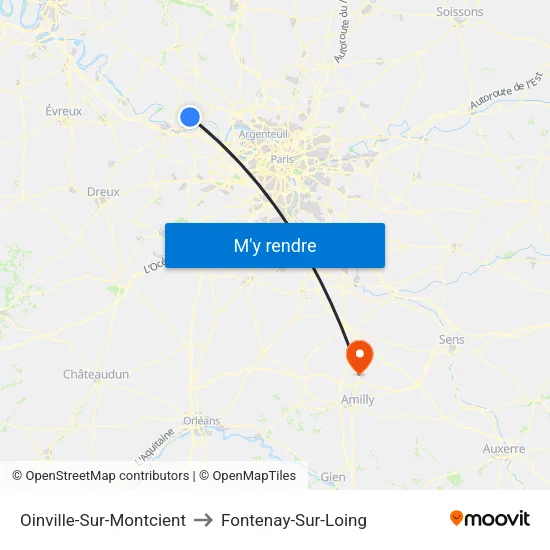 Oinville-Sur-Montcient to Fontenay-Sur-Loing map
