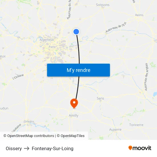 Oissery to Fontenay-Sur-Loing map