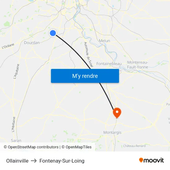 Ollainville to Fontenay-Sur-Loing map