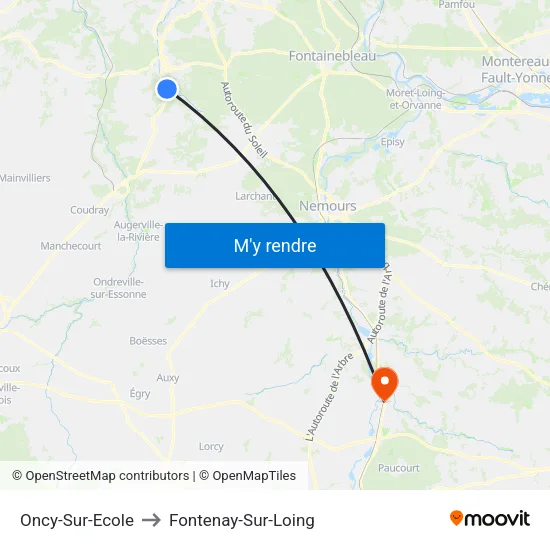 Oncy-Sur-Ecole to Fontenay-Sur-Loing map