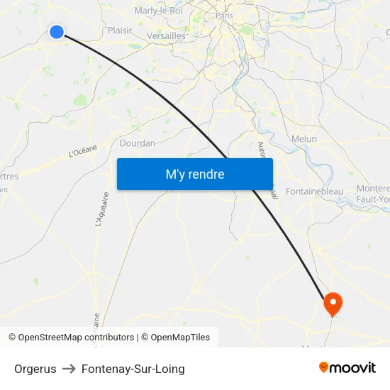 Orgerus to Fontenay-Sur-Loing map