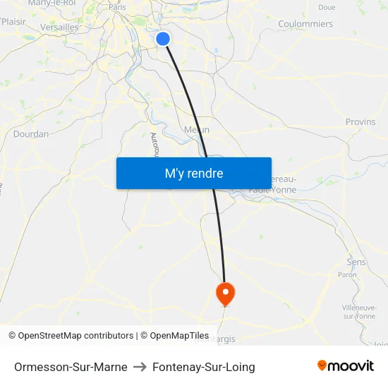 Ormesson-Sur-Marne to Fontenay-Sur-Loing map