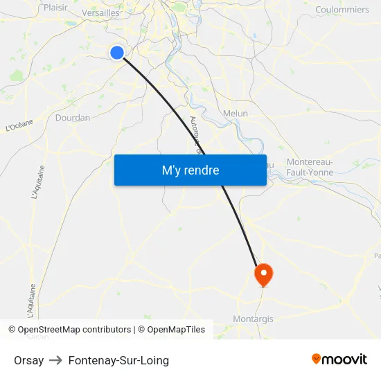 Orsay to Fontenay-Sur-Loing map
