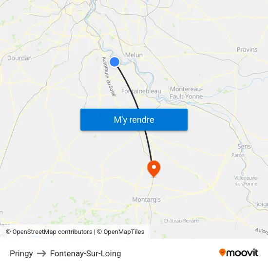 Pringy to Fontenay-Sur-Loing map