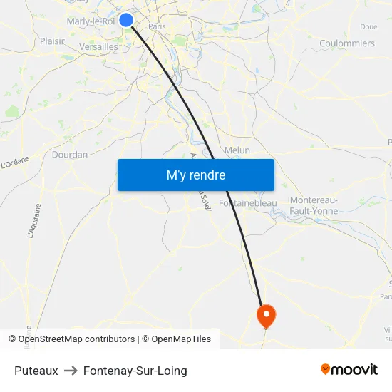 Puteaux to Fontenay-Sur-Loing map