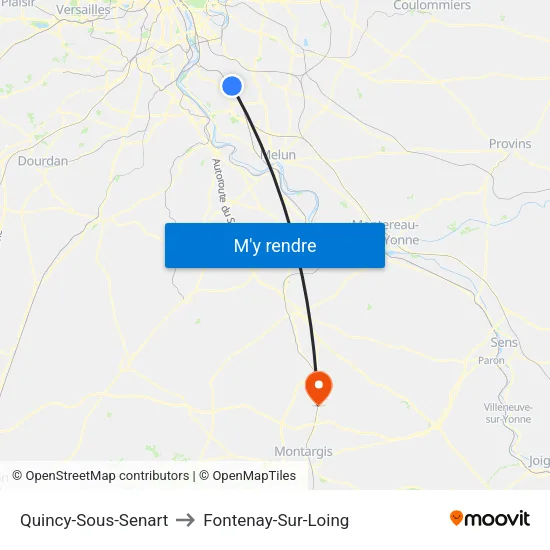 Quincy-Sous-Senart to Fontenay-Sur-Loing map