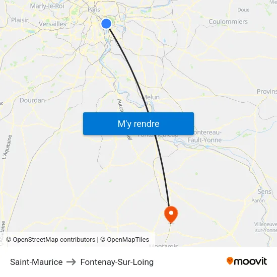 Saint-Maurice to Fontenay-Sur-Loing map