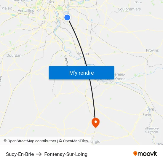 Sucy-En-Brie to Fontenay-Sur-Loing map