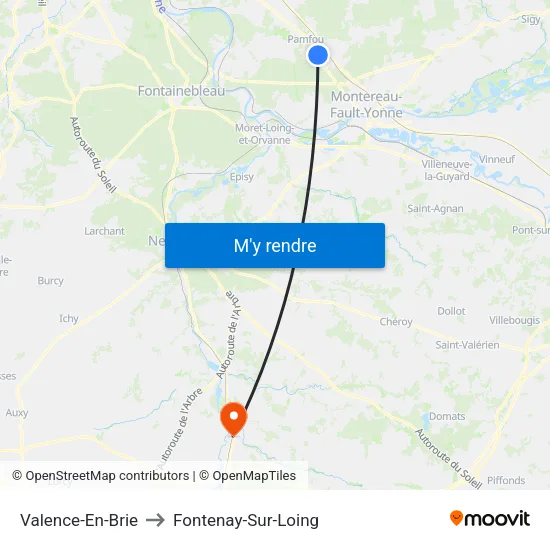 Valence-En-Brie to Fontenay-Sur-Loing map