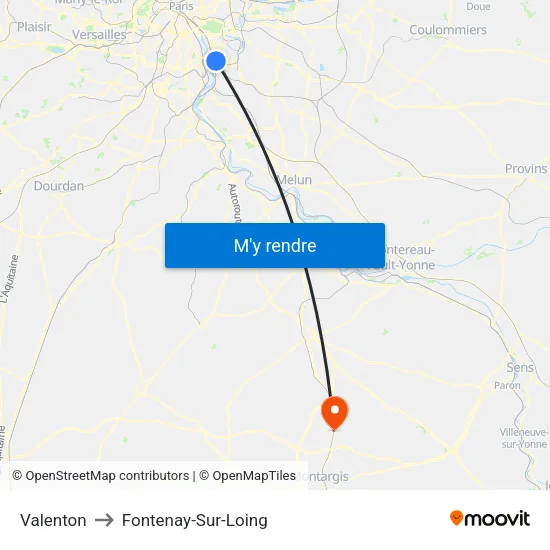 Valenton to Fontenay-Sur-Loing map