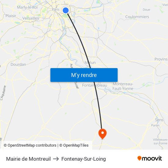 Mairie de Montreuil to Fontenay-Sur-Loing map