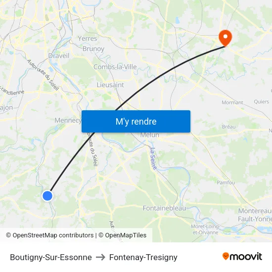 Boutigny-Sur-Essonne to Fontenay-Tresigny map