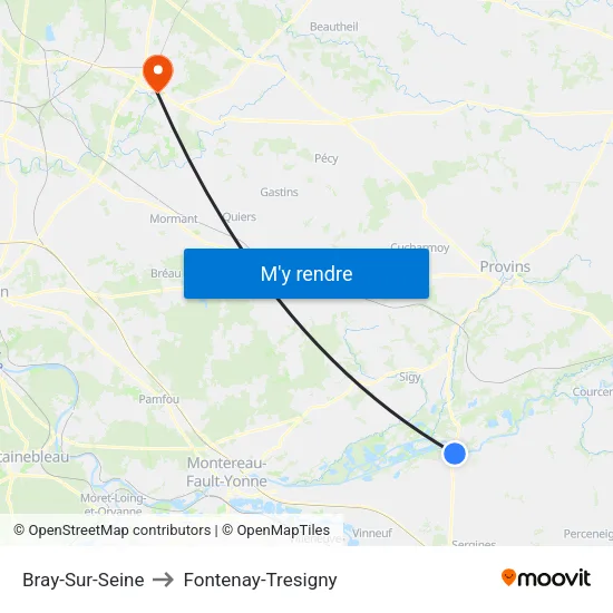 Bray-Sur-Seine to Fontenay-Tresigny map